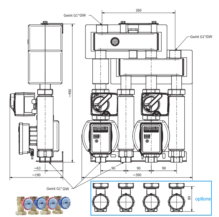 (kuva kohteelle) MiniDuo pumppuryhmä kahdella 3-tie vent. 1"